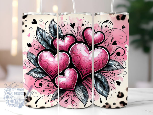 Valentine's Day Hearts 20 oz Sublimation Tumbler Wrap, Valentine's Day Hearts PNG Digital File, Valentine Tumbler Wrap, Leopard Print Sublimation ToriDesigns 