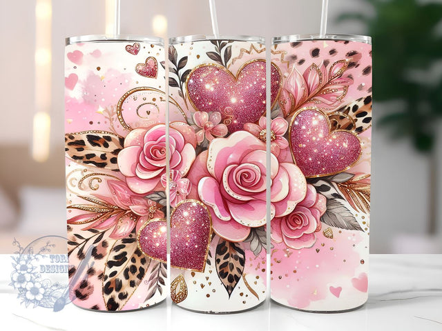 Valentine's Day Hearts 20 oz Sublimation Tumbler Wrap, Valentine's Day Hearts PNG Digital File, Valentine Tumbler Wrap, Leopard Print Sublimation ToriDesigns 