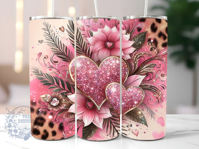 Valentine's Day Hearts 20 oz Sublimation Tumbler Wrap, Valentine's Day Hearts PNG Digital File, Valentine Tumbler Wrap, Leopard Print Sublimation ToriDesigns 