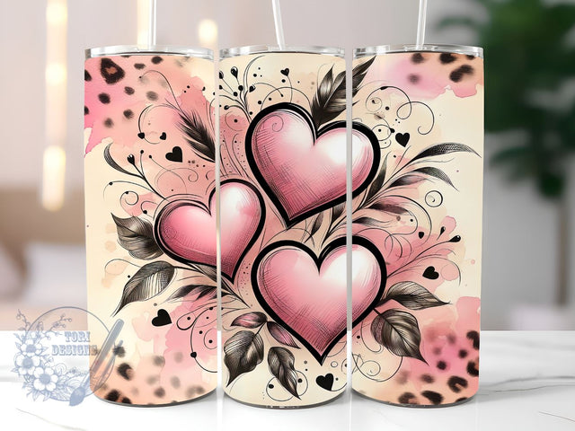 Valentine's Day Hearts 20 oz Sublimation Tumbler Wrap, Valentine's Day Hearts PNG Digital File, Valentine Tumbler Wrap, Leopard Print Sublimation ToriDesigns 