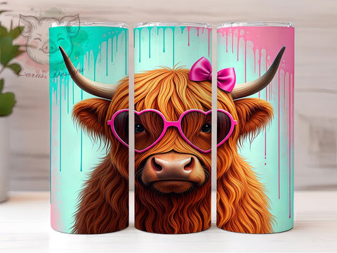 Valentines Day Highland Cow Tumbler, Valentines Day Gift, 20oz Tumbler Wrap, Cow Sublimation Design, Farmhouse Decor, Cute Cow Mug, Personalized Tumbler Sublimation Lara' s Designs 