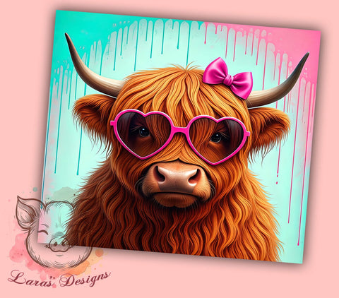 Valentines Day Highland Cow Tumbler, Valentines Day Gift, 20oz Tumbler Wrap, Cow Sublimation Design, Farmhouse Decor, Cute Cow Mug, Personalized Tumbler Sublimation Lara' s Designs 