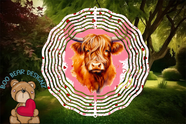 Valentines day Highland cow Wind Spinner Sublimation Boo Bear Designz 