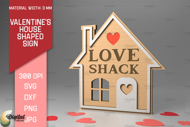Valentine's Day. House Shaped Sign. 3D Laser Cut SVG Evgenyia Guschina 