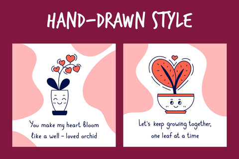 Valentine's Day Houseplant Quote Cards Digital Pattern Rin Green 