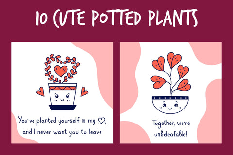 Valentine's Day Houseplant Quote Cards Digital Pattern Rin Green 