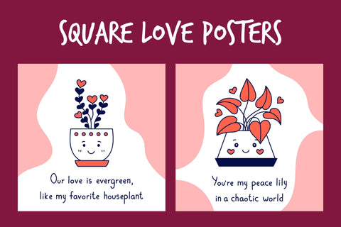 Valentine's Day Houseplant Quote Cards Digital Pattern Rin Green 