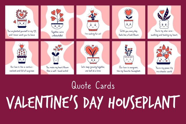 Valentine's Day Houseplant Quote Cards Digital Pattern Rin Green 