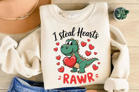 Valentines Day I Steal Hearts Rawr Sublimation Design Sublimation Regulrcrative 