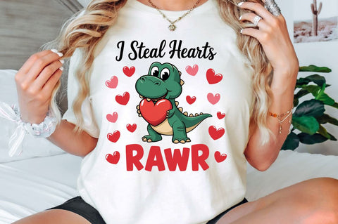 Valentines Day I Steal Hearts Rawr Sublimation Design Sublimation Regulrcrative 