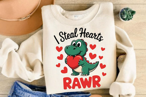 Valentines Day I Steal Hearts Rawr Sublimation Design Sublimation Regulrcrative 