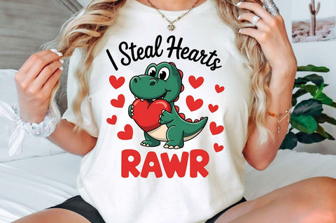 Valentines Day I Steal Hearts Rawr Sublimation Design Sublimation Regulrcrative 