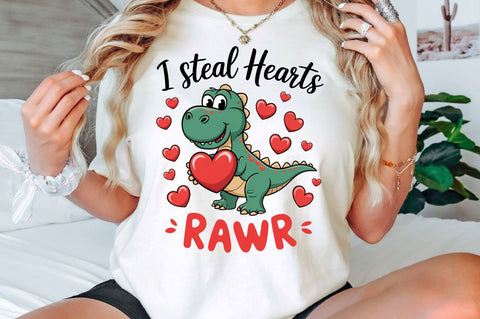Valentines Day I Steal Hearts Rawr Sublimation Design Sublimation Regulrcrative 