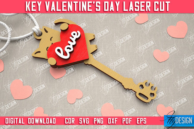 Valentine's Day Key | Valentine's Day Symbol | Gift Idea | Keychain Design | CNC File SVG Fly Design 