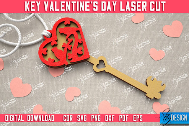 Valentine's Day Key | Valentine's Day Symbol | Gift Idea | Keychain Design | CNC File SVG Fly Design 