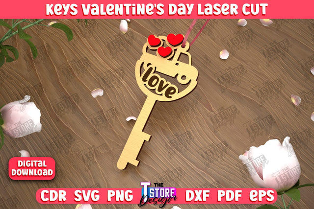 Valentine's Day Key | Valentine's Day Symbol | Gift Idea | Keychain Design | CNC File SVG The T Store Design 