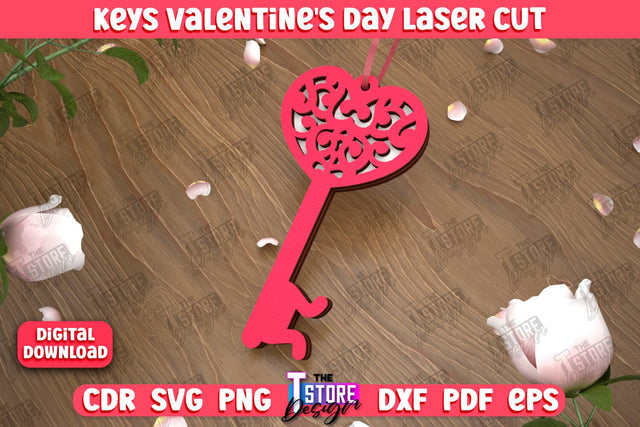Valentine's Day Key | Valentine's Day Symbol | Gift Idea | Keychain Design | CNC File SVG The T Store Design 