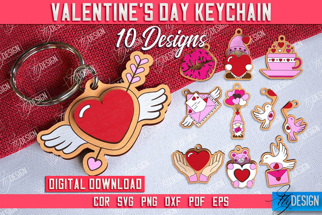 Valentine's Day Keychain Bundle | Cute Keychain | Valentine's Day Gift Idea | CNC Files SVG Fly Design 