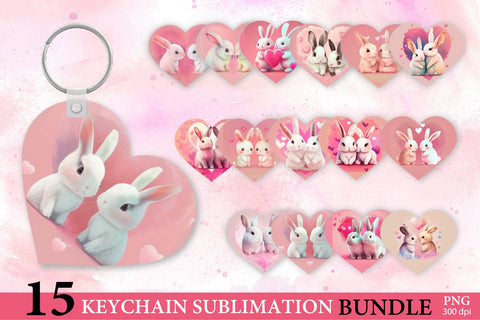 Valentines Day Keychain Sublimation Bundle. Heart Keychain PNG Sublimation Olga Terlyanskaya 