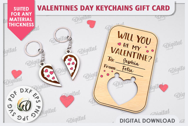 Valentines Day Keychains Gift Card Laser Cut. Valentine Gift SVG Evgenyia Guschina 