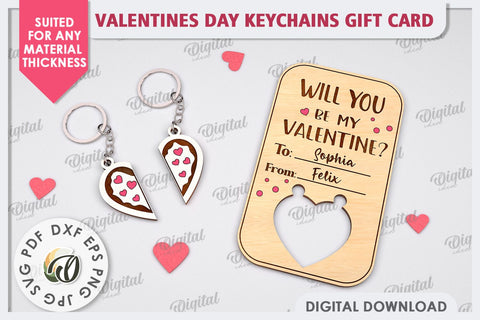Valentines Day Keychains Gift Card Laser Cut. Valentine Gift SVG Evgenyia Guschina 