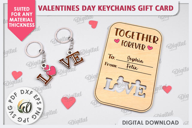 Valentines Day Keychains Gift Card Laser Cut. Valentine Gift SVG Evgenyia Guschina 