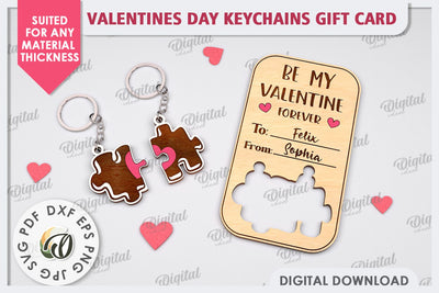 Valentines Day Keychains Gift Card Laser Cut. Valentine Gift SVG Evgenyia Guschina 