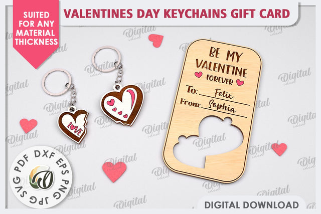 Valentines Day Keychains Gift Card Laser Cut. Valentine Gift SVG Evgenyia Guschina 