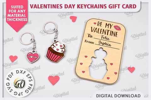 Valentines Day Keychains Gift Card Laser Cut. Valentine Gift SVG Evgenyia Guschina 