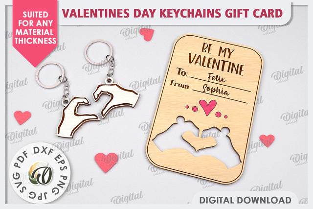 Valentines Day Keychains Gift Card Laser Cut. Valentine Gift SVG Evgenyia Guschina 