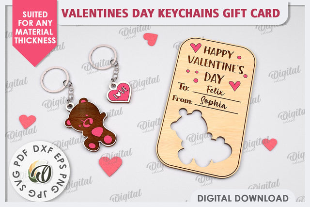 Valentines Day Keychains Gift Card Laser Cut. Valentine Gift SVG Evgenyia Guschina 