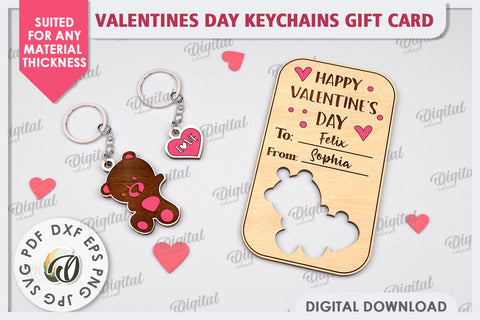 Valentines Day Keychains Gift Card Laser Cut. Valentine Gift SVG Evgenyia Guschina 