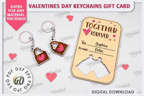 Valentines Day Keychains Gift Card Laser Cut. Valentine Gift SVG Evgenyia Guschina 