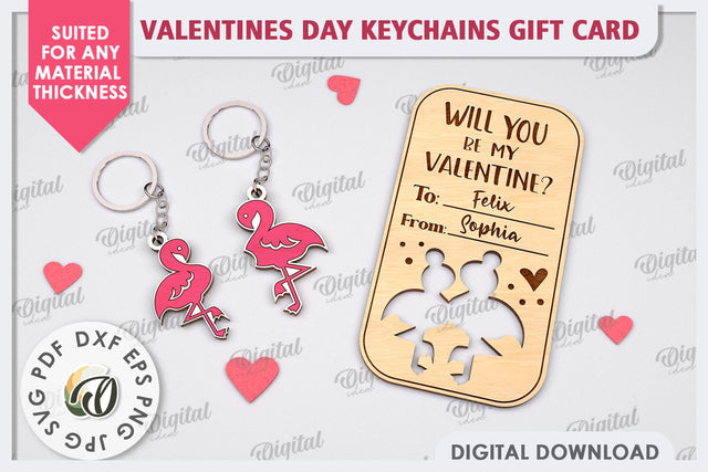 Valentines Day Keychains Gift Card Laser Cut. Valentine Gift SVG Evgenyia Guschina 