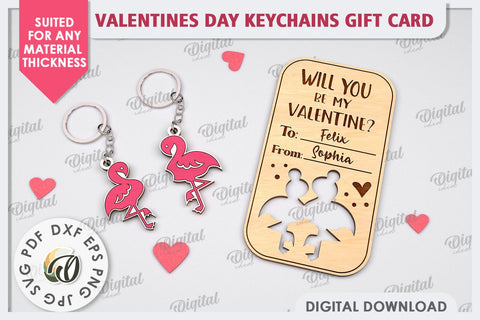 Valentines Day Keychains Gift Cards Laser Cut Bundle SVG Evgenyia Guschina 