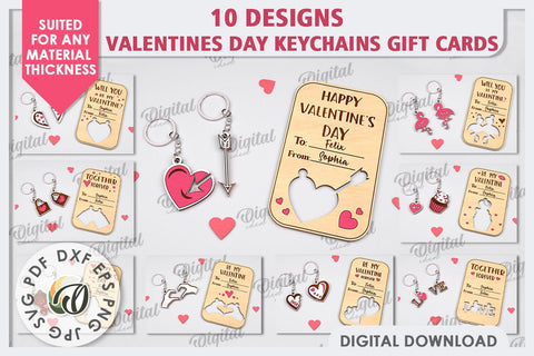 Valentines Day Keychains Gift Cards Laser Cut Bundle SVG Evgenyia Guschina 