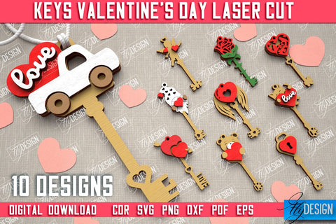 Valentine's Day Keys Bundle | Valentine's Day Symbols | Gift Idea | Keychain Design | CNC Files SVG Fly Design 