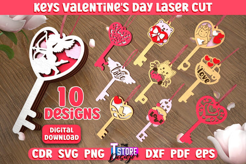Valentine's Day Keys Bundle | Valentine's Day Symbols | Gift Idea | Keychain Design | CNC Files SVG The T Store Design 