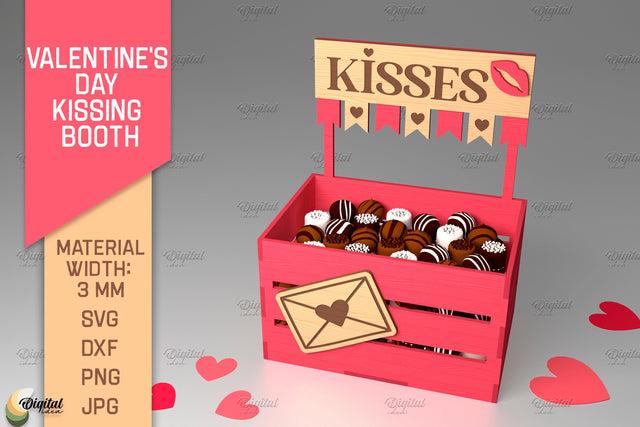 Valentine's Day Kissing Booth. 3D Candy Holder Laser Cut SVG Evgenyia Guschina 