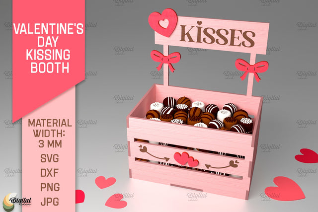 Valentine's Day Kissing Booth. 3D Candy Holder Laser Cut SVG Evgenyia Guschina 