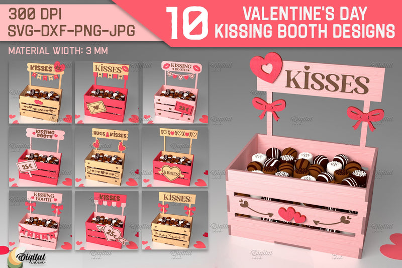 Valentine's Day Kissing Booth Bundle. 3D Candy Holder SVG Evgenyia Guschina 