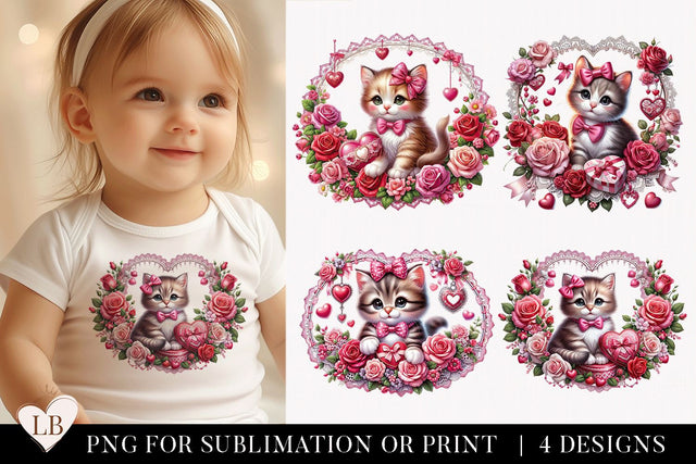 Valentine's Day Kitten Sublimation PNG Bundle Sublimation BijouBay 