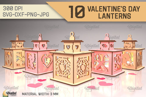 Valentine's Day Lantern SVG Bundle. 3D Lantern Laser Cut SVG Evgenyia Guschina 