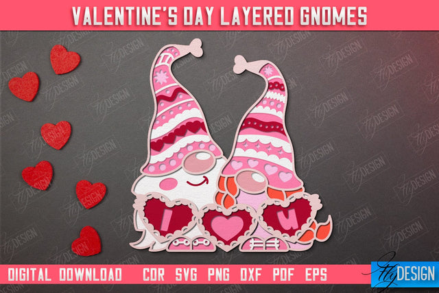 Valentine's Day Layered Gnome | Wall Art | Valentine's Figurine | Holiday | CNC File SVG Fly Design 