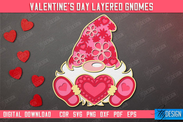 Valentine's Day Layered Gnome | Wall Art | Valentine's Figurine | Holiday | CNC File SVG Fly Design 