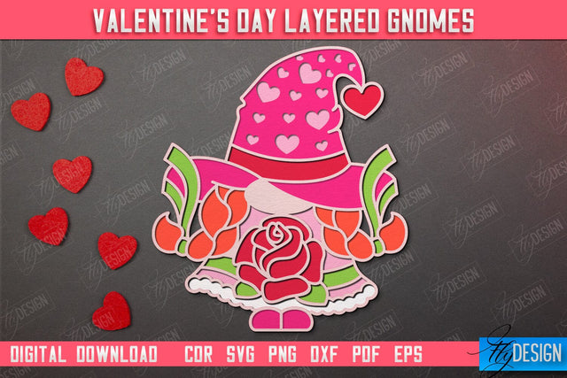 Valentine's Day Layered Gnome | Wall Art | Valentine's Figurine | Holiday | CNC File SVG Fly Design 