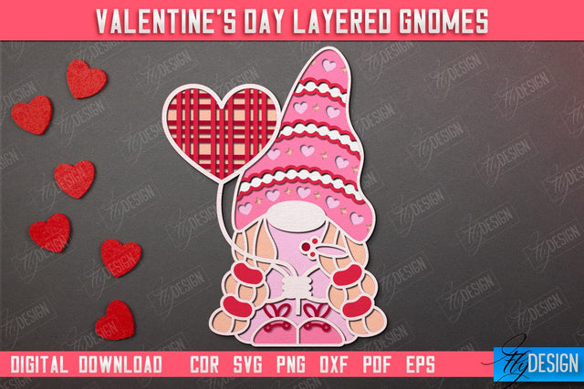 Valentine's Day Layered Gnome | Wall Art | Valentine's Figurine | Holiday | CNC File SVG Fly Design 