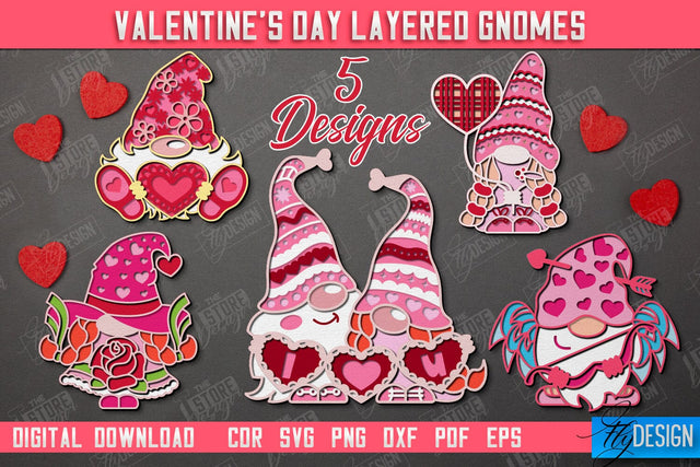 Valentine's Day Layered Gnomes Bundle | Wall Art | Valentine's Figurine | Holiday | CNC Files SVG Fly Design 