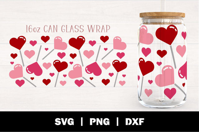 Valentine's Day Lollipop Hearts 16oz Can Glass Wrap SVG SVG Ollive Studio 