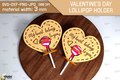 Valentine's Day Lollipop Holder. 3D Heart Laser Cut SVG Evgenyia Guschina 